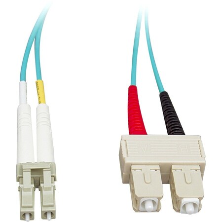 Cable Wholesale LC/UPC to SC/UPC OM3 Duplex 2.0mm Fiber Optic Patch Cord, OFNR, Multimode 50/125, Aqua LCSC-31002