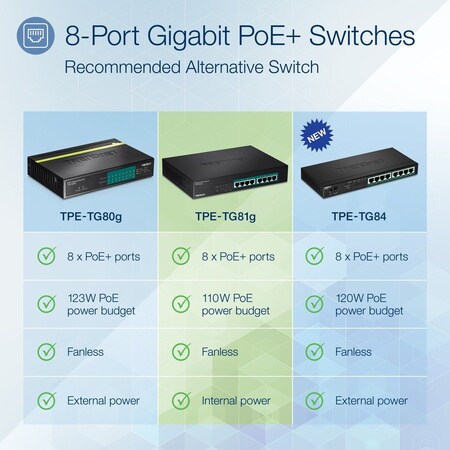 Trendnet 8-PORT GIGABIT GREENNET POE+ SWITCH, RACK MOUNTABLE TPE-TG81G