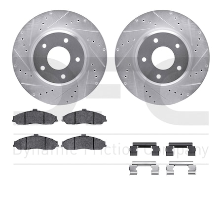 Dynamic Friction Co DFC Rotors-Drilled & Slotted-Silver w/ EURO 5000 Ceramic Brake Pads Incl Hdw 7612-52002