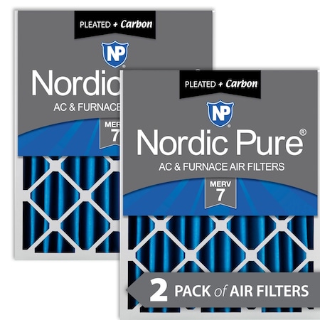 Nordic Pure 16x25x4 Plus Carbon Pleated Air Filter, High Capacity, MERV 7, 2 PK 16x25x4M7+C-2