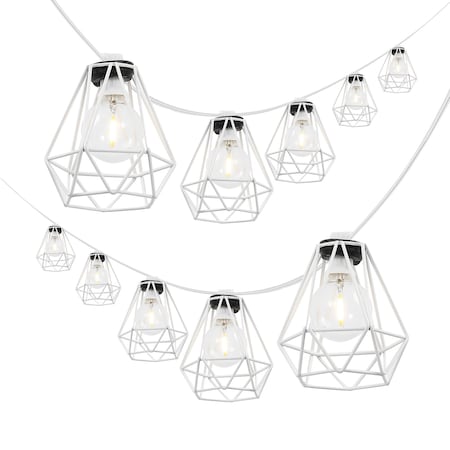 Jonathan Y 10-Light Indoor/Outdoor 10 ft. Contemporary Transitional LED G40 Diamond Cage String Lights, White JYL8705B