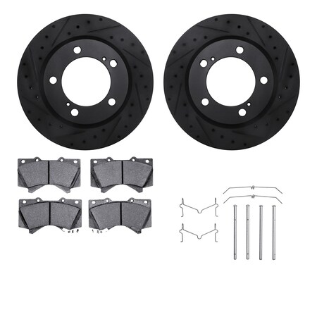 Dynamic Friction Co DFC Brake Rotor - Dimpled & Slotted - Black w/5000 Brake Pads & HW Kit 8512-76162