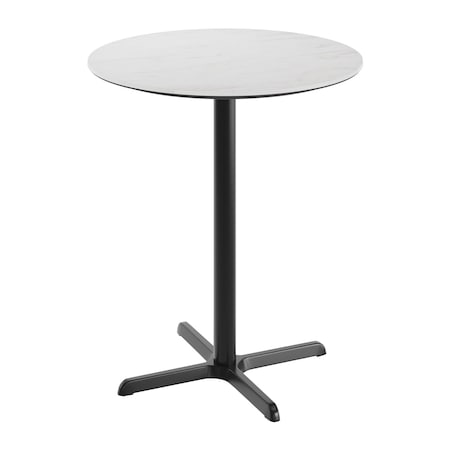 Flash Furniture 36" Round Tabletop, Seamless Surface Technology, White Faux Marble, 30"x30" Black Bar Height X-Base ST-RD36-WHMAR-T3030B-GG
