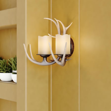 Vaxcel Yoho 2 Light Bronze Rustic Antler Bathroom Vanity Fixture W0033