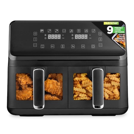 Nutrichef Double Basket Air Fryer 8.8 QT, Black NCAF5508AT