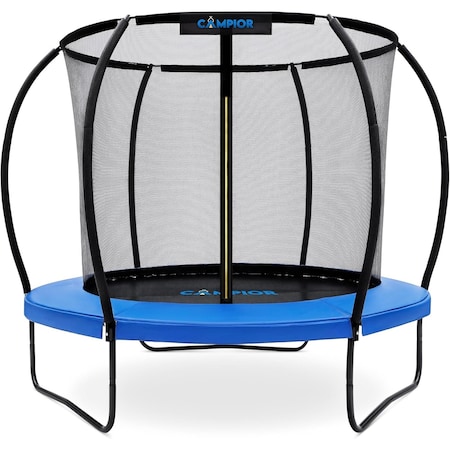 Campior 8ft Pumpkin Trampoline with Inner Enclosure, Safe Poles, UV Mat, Galvanized Springs, Easy Assembly RMTRMP84BLUE