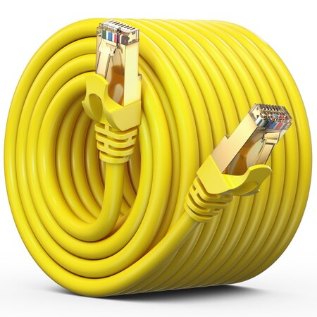 Maximm 100ft Flat Cat7 SFTP Shielded Ethernet Cable, Yellow CAT7-100FTYellow
