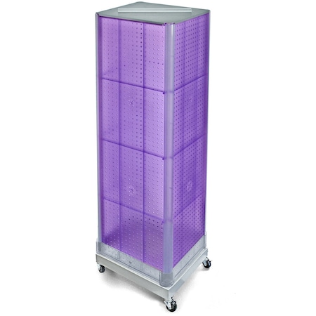 Azar Displays Four-Sided Pegboard Tower Floor Display, Rotating Wheeled Base, 16 in W x 67 in H, Purple 700407-PUR