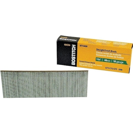 Bostitch Nail, 1-3/4 in L, 18 Gauge, Steel, Coated, Brad Head, Smooth Shank, 1000PK BT1345B