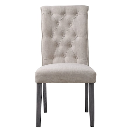 Homeroots Set of Two Tufted Beige and Gray Upholstered Linen And Solid Wood Dining Side Chairs, 2PK 573291