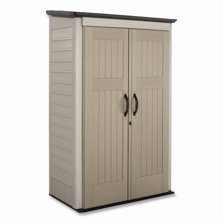 Rubbermaid Vertical Storage Shed, 53 cu ft, 2.5 ft x 4 ft x 7 ft, Sandstone/Faint Maple FG5L3000SDONX