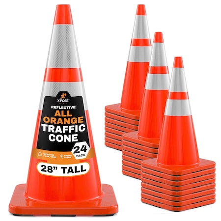 Xpose Safety 28 Inch Orange Traffic Cones with 6in and 4in Collars, DOT Approved, 24PK AOTC28-64-24-X