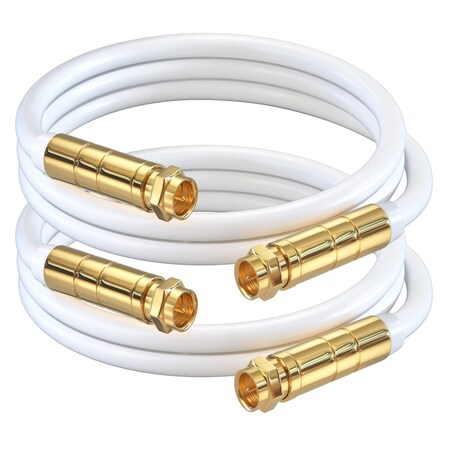 Maximm 2ft RG6 Quad Shielded Coaxial Cable for TV & Internet, 2PK, White, 2PK RG6-STS-GLD-4SM-2FTWH2PK