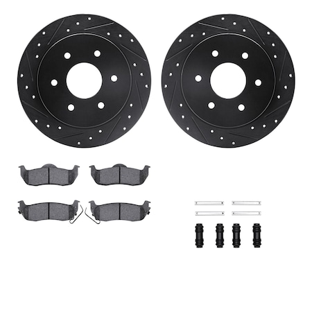 Dynamic Friction Co DFC Brake Rotor - Dimpled & Slotted - Black w/5000 Brake Pads & HW Kit 8512-67106