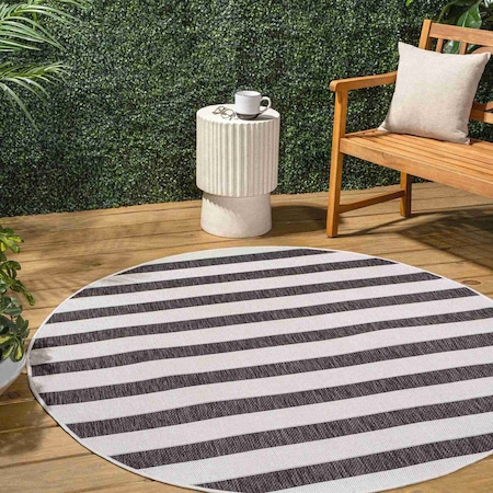 Jonathan Y Aveiro Wide Stripe Black/Cream 3 ft Round Indoor/Outdoor Area Rug SMB112B-3R