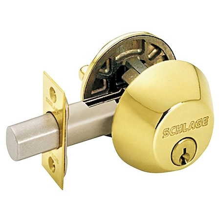 Schlage Deadbolt, Brass, 238 x 234 in Backset, C Keyway B60N605