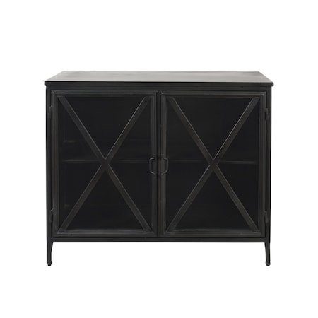 Homeroots 40in Black Iron Sideboard with Two Glass Doors 392000
