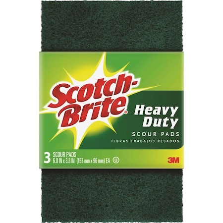 Scotch-Brite Heavy-Duty Scour Pad, 3.8w x 6"L, Green, PK30 223