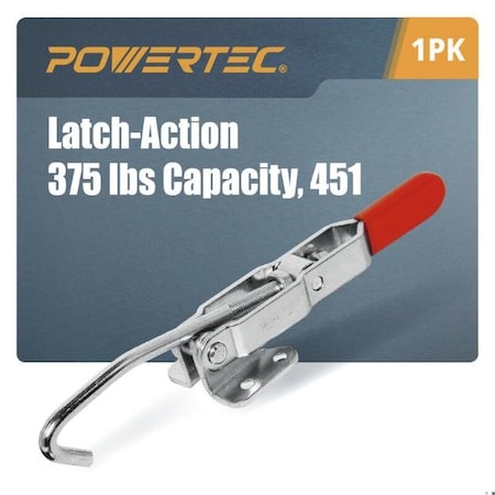 Powertec Toggle Clamp with J Hook, 375 lbs Cap., 451 Adj. Pull Action Latch 20308 20308N