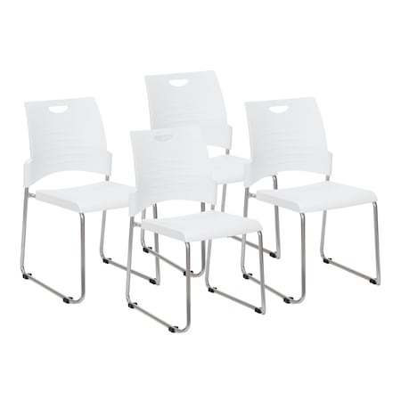 Office Star Products STC Series Sled Base Leg Stack Chair, White / Silver STC8302C4-11