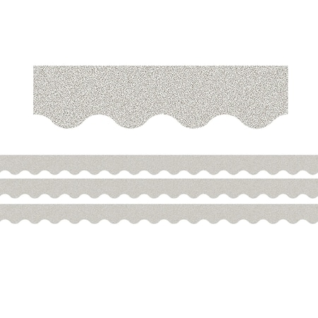 Teacher Created Resources Silver Glitz Scalloped Border Trim, 35 Feet Per Pack, 3PK TCR77017