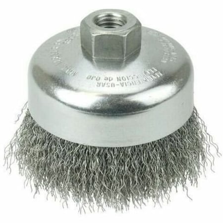 Weiler 4" Crimped Wire Cup Brush .014" Steel Fill 5/8"-11 UNC Nut 14026