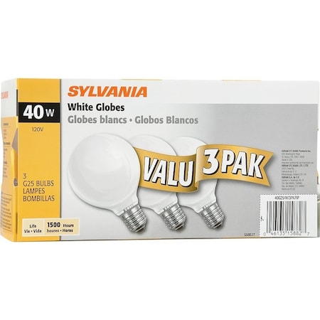 Sylvania Incandescent Lamp, 40 W, G25 Lamp, Medium Lamp Base, 260 Lumens, 2850 K Color Temp, Soft White Light 15882
