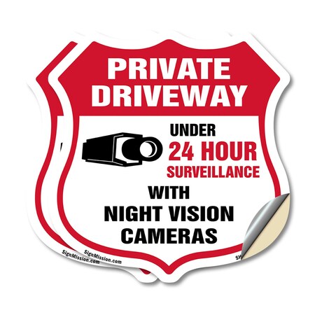 Signmission Private Driveway Shield Sign Under 24 Ho, 12 inch X 12 inch, Vinyl Decal, 2PK SHI-D-2PACK-12-437