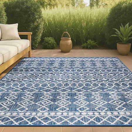 Jonathan Y Kafel Tribal Bohemian Blue/Ivory 4 ft. x 6 ft. Indoor/Outdoor Area Rug SMB130D-4
