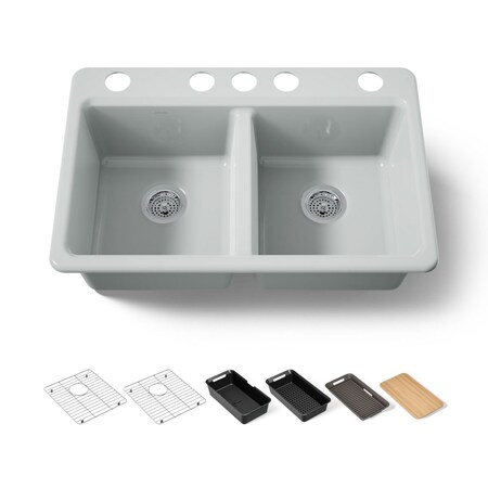 Kohler Riverby 33" undermount double-bowl workstation kitchen sink 8679-5UPC-95