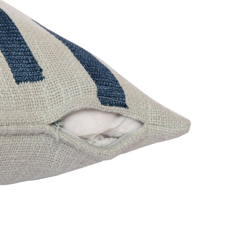 Homeroots 24" Blue And Ivory Geometric Cotton And Viscose Throw Pillow with Embroidery 549415