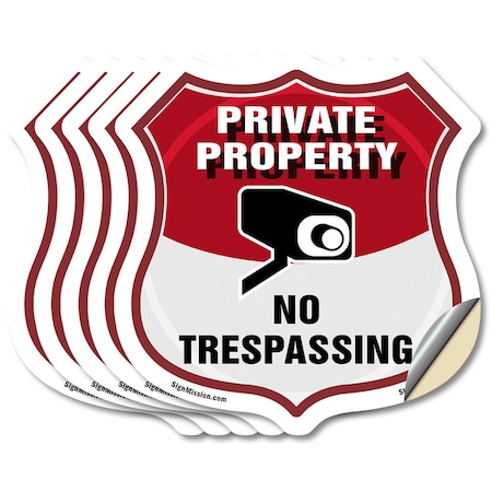 Signmission Private Property Shield Sign No Trespass, 4 inch X 4 inch, Vinyl Decal, 5PK SHI-D-5PACK-4-448