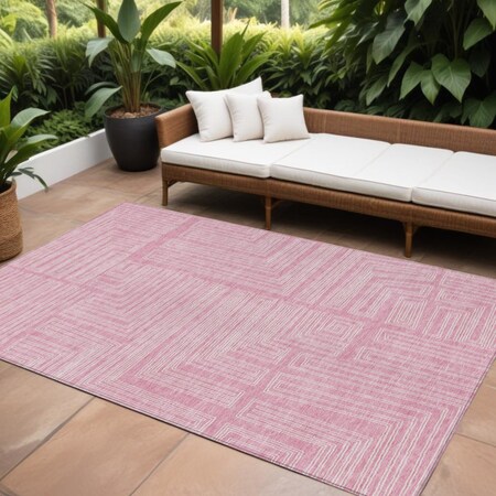 Homeroots 9' X 12' Pink And Ivory Geometric Washable Indoor Outdoor Area Rug 600850