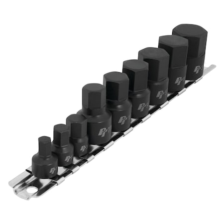 Performance Tool 9 pc. Impact Hex Bit Socket Set, SAE, CrMi Steel, Storage Rail W38963