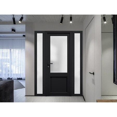 Vdomdoors Front Exterior Prehung FiberGlass Door Frosted Glass / Manux 8422 Matte Black / 2 Sidelight Exterio MANUX8422EXD-BLK-W14+36+14 x H80-LH