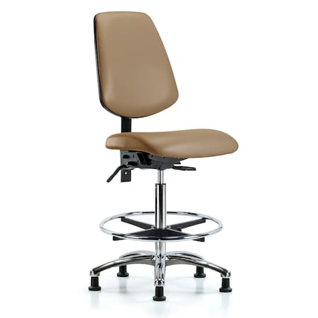 Blue Ridge Ergonomics High Bench Chair No Arms, 26" to 35-1/2" Height, Vinyl, Taupe BR-VHBCH-MB-CR-T0-A0-CF-RG-8584