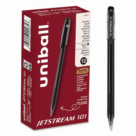 Uniball Jetstream 101 Hybrid Gel Pen, Stick, Bold 1 mm, Black Ink, Black Barrel, 12PK 1768011