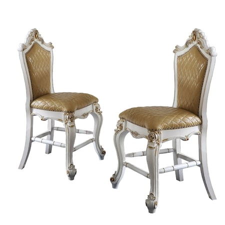 Homeroots Set of Two 24" Brown and Pearl Faux Leather and Solid Wood Counter Height Bar Chairs, 2PK 573448