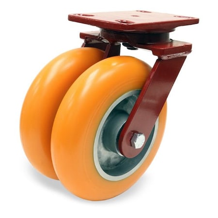Hamilton Heavy Service Dual-Wheel Swivel Caster, 8" x 2" Ergo-Tech Polyurethane (87A) on Cast Iron Wheels S-HS2-82EMB