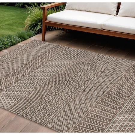 Homeroots 9' X 12' Brown And Ivory Chevron Washable Indoor Outdoor Area Rug 612248