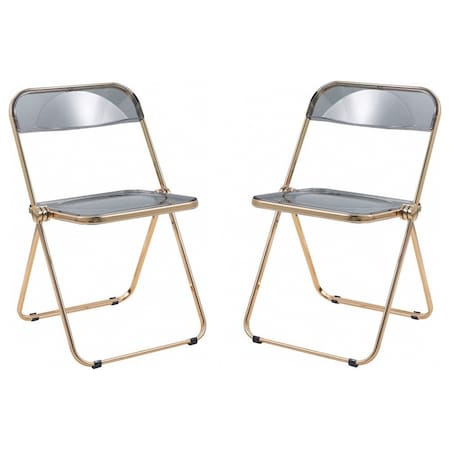 Leisuremod Lawrence Acrylic Folding Chair with Gold Metal Frame, Transparent Black, 2PK LFG19TBL2