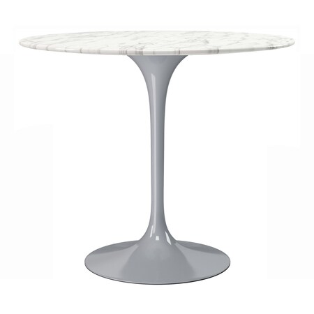 Homeroots 32" White And Gray Rounded Stone And Metal Pedestal Base Dining Table 520851