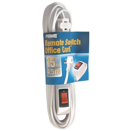 Prime SPT-2 Extension Cord, 16 AWG, Indoor, 16/2, 1 Outlets, White, 15 ft PR311486