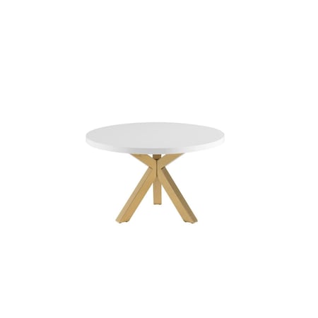 Homeroots 48" White and Gold Wood and Metal Cross Leg Base Round Top Dining Table 555131