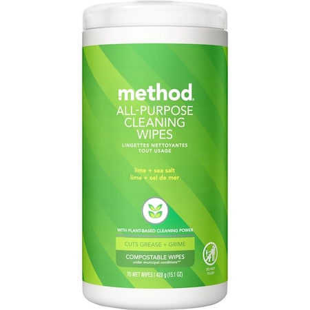 Method All Purpose Cleaning Wipes, 1 Ply, Lime and Sea Salt, White, 70 Wipes, 6PK 338525