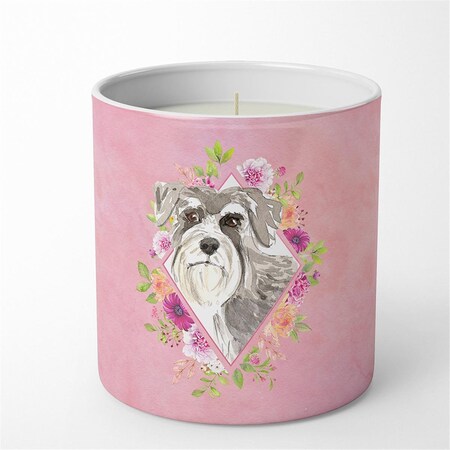Carolines Treasures 10 oz Schnauzer No.1 Pink Flowers Decorative Soy Candle CK4215CDL