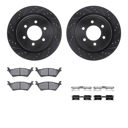 Dynamic Friction Co DFC Brake Rotor - Dimpled & Slotted - Black w/5000 Brake Pads & HW Kit 8512-54208