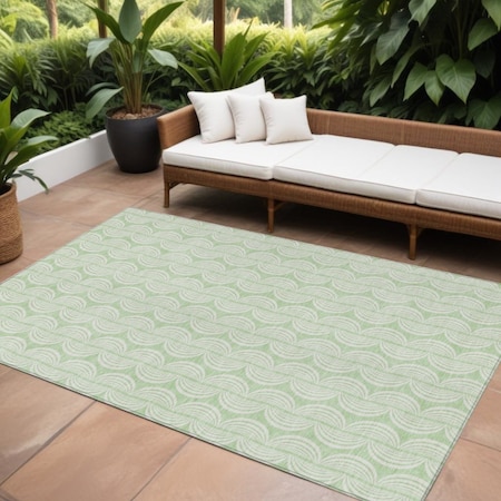Homeroots 8' X 10' Mint Green And Beige Ogee Washable Indoor Outdoor Area Rug 601629