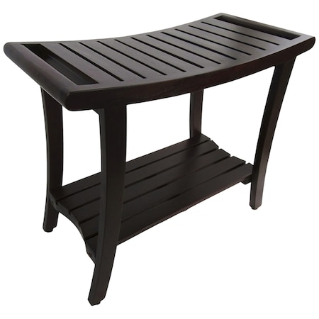 Homeroots 23" X 30" Dark Brown Solid Wood Rectangular Shower Bench With Shelf 383314