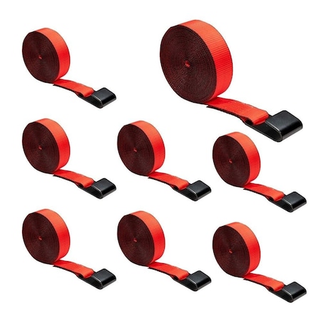 Mytee Products 2in x 30ft Heavy Duty Red Winch Straps Tie Down w/Flat Hook WLL# 3,333 lbs, 8PK WS230Rx8